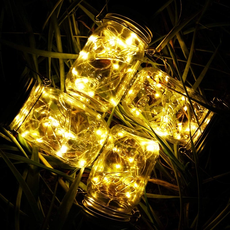 SmilingTown Solar Mason Jar String Light Lids 12 Pack 30 LED Fairy Firefly Inserts Lighting with 12 Hangers Waterproof for Outdoor Tree Patio Lawn Garden Decor, No Jars - Image 5
